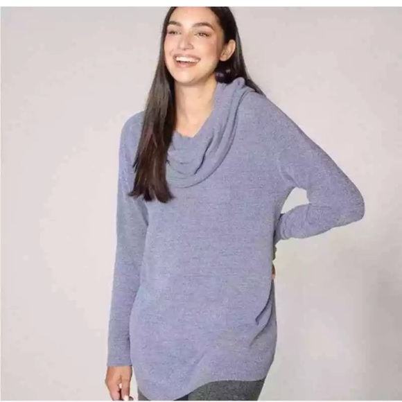 Barefoot Dreams Cozy Chic Ultra Lite Periwinkle Cowl Neck Tunic Sweater - Picture 2 of 12